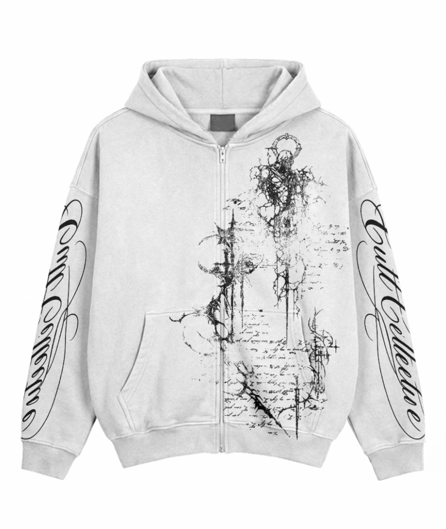 White Signature Cult Collective Cropped Zip Up (PRE ORDER)