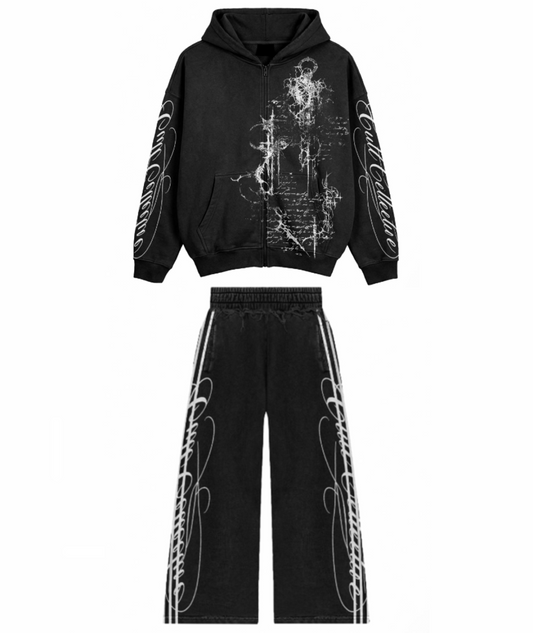 Black Signature Cult Collective Cropped Zip Up + Baggy Sweats (PRE ORDER)